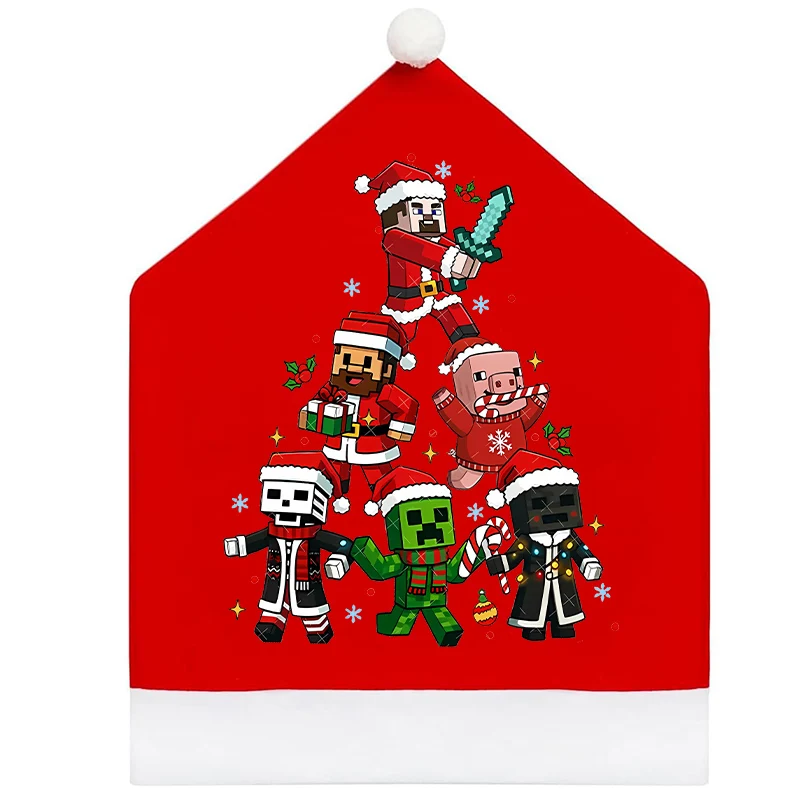 لعبة موضوع عيد الميلاد غطاء كرسي Minecrafted عيد الميلاد المورد ديكور المنزل جو احتفالي عيد الميلاد حفلة مطعم فستان #5