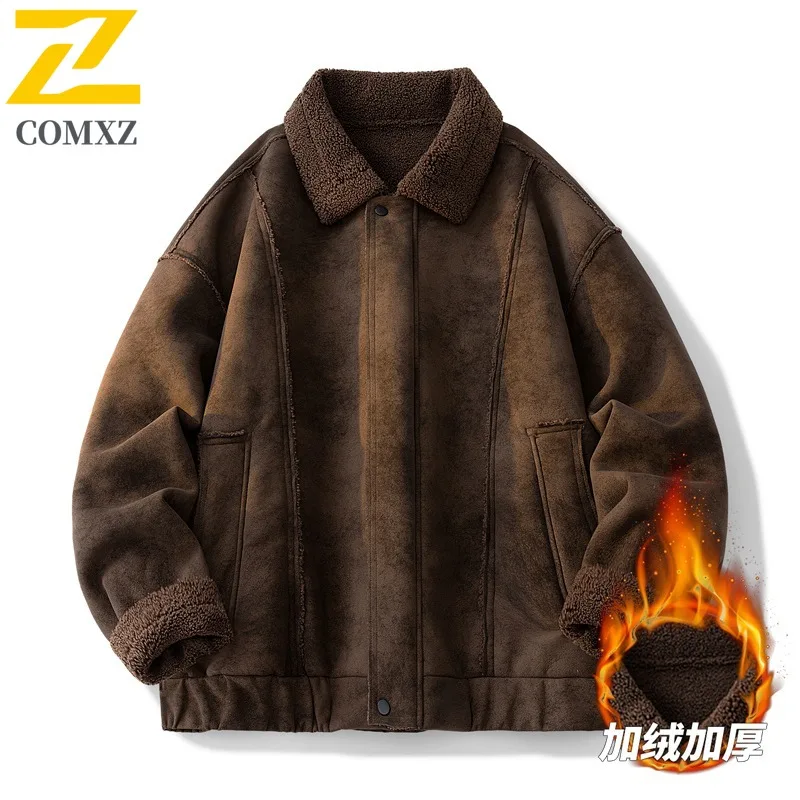 

COMXZ Мужская кожаная куртка, утолщенная ветрозащитная теплая кожаная куртка для приключений на открытом воздухе, повседневная удобная осенняя новая куртка в уличном стиле