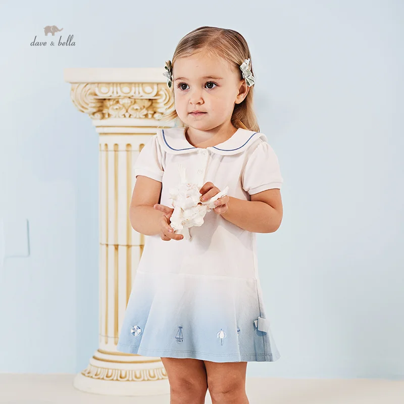 

Dave Bella Girl's Children's Baby Summer Knit Lovely Fresh Casual Breathable Naval Style Fashion Dress OutdoorDB2235618