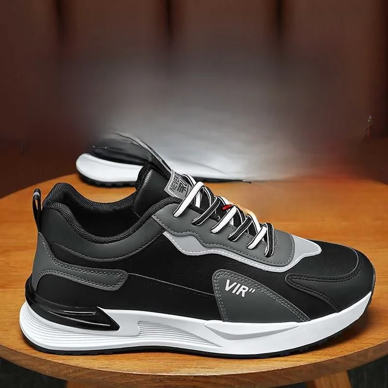 Leather Men's Casual Running Shoes Fashionable All-Match Sport Sneakers Comfortable Breathable Durable Rubber Outsole