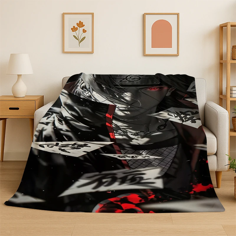 Retro Anime N-Naruto Cartoon I-Itachi Flannel Throw Blanket,Warm Cozy Blanket for Bed,Sofa,Couch,Bedroom,Living Room,Office,Gift