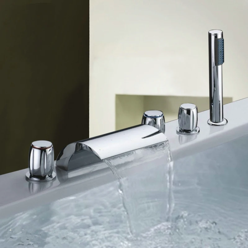 

Luxury Waterfall Bathtub Faucet Bathroom Bath Tub Mixer Tap With Hand 5 Pieces Set Bathtub Basin chuveiro Faucet