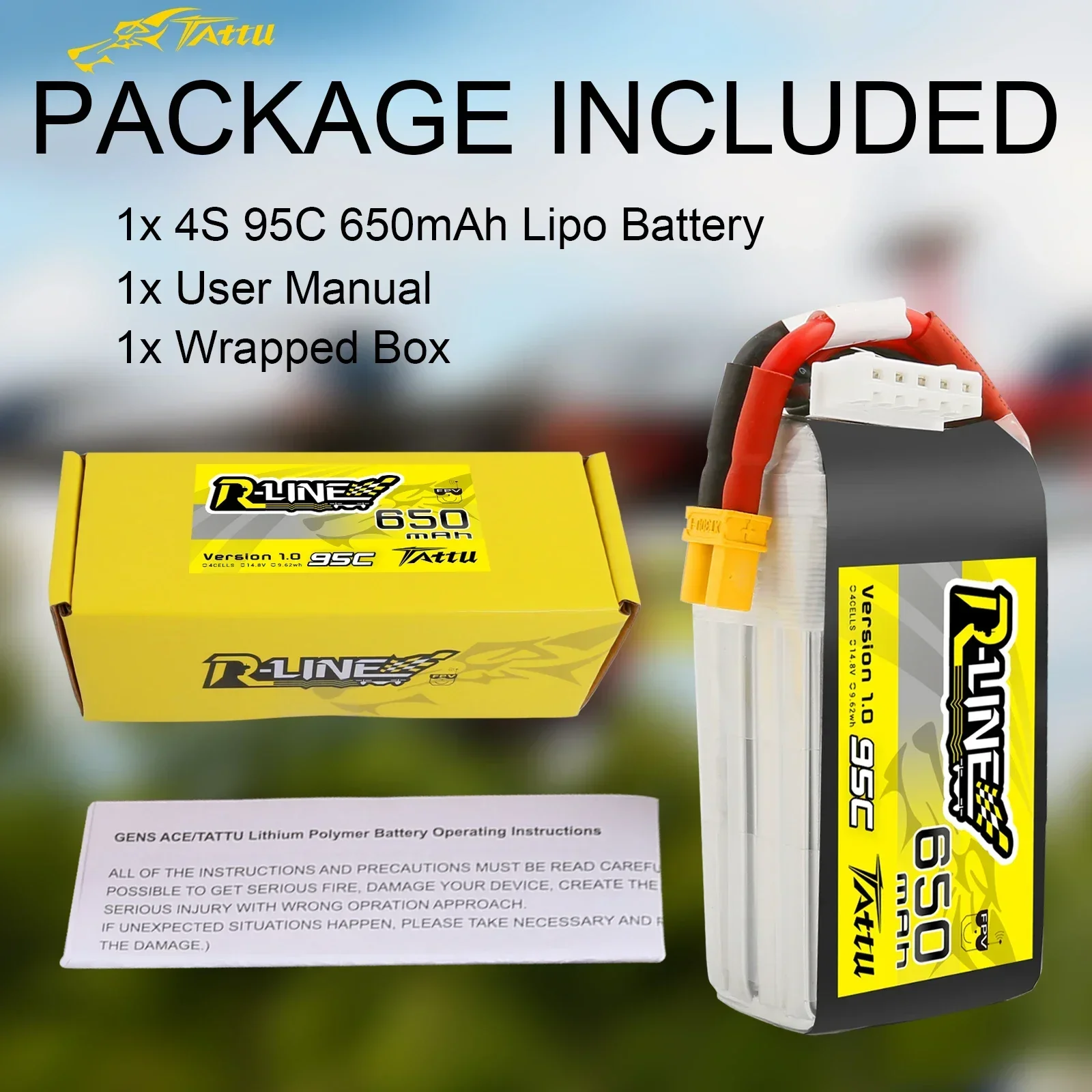 Bateria Lipo 4S TATTU 95C 14,8V 650mAh com plugue XT30 RC Power para 100 a 150 tamanho FPV pequeno quadro de drone