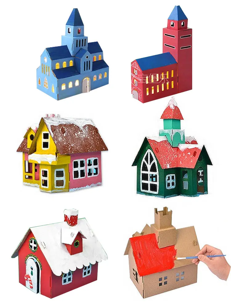 Bouwpakket Kartonnen Huis Kerst Miniatuur Cottage Assemblage Model 3d Puzzel Speelgoed Cadeau Papier Ambachtelijke Versiering