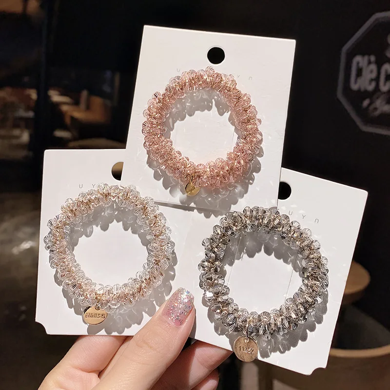 Fashion Pearl Crystal Hair Rope High Elastic Bracelet or Hair Band Women Girls Ponytail Scrunchies Headdress Accessories Gifts