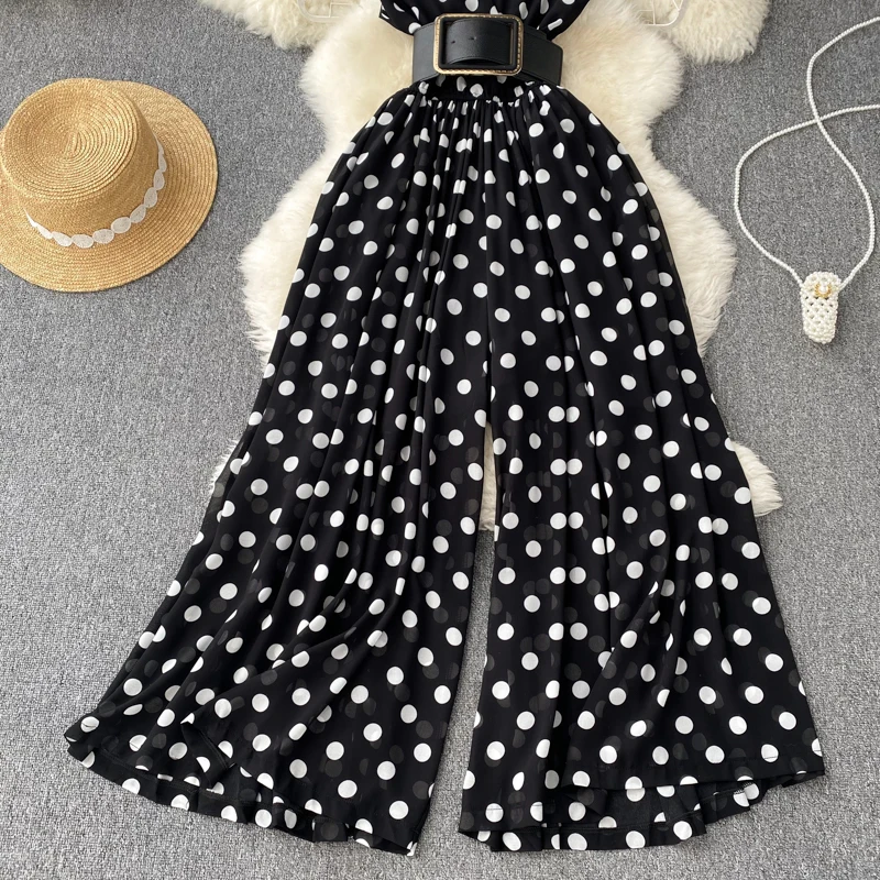

Ele V-Ne Chiffon Striped Waist-Cinching Wide Leg Pants Summer New Korean Sle Svel One-Piece Pants Women's Long ...