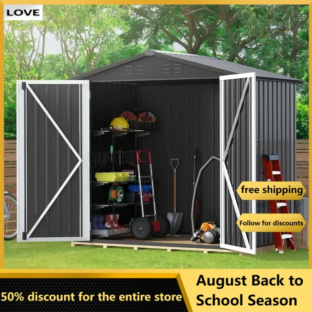 

Storage Shed, Heavy Duty 6' x 4' Outdoor Metal Storage Shed with Lockable Door and Vent for Bikes, Tools, Lawn Mower, Dark Grey