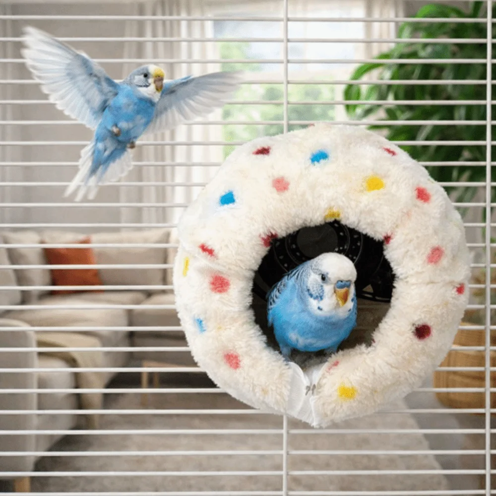 

Versatile Fleece Imitation Woven Bird Nest Detachable Round Parrot Sleeping House with Mat Thickened Bird Cage Nest Garden