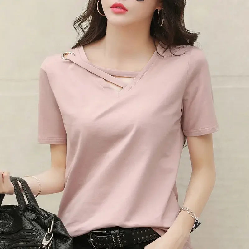 Women\'s T-shirt Baggy Short Sleeve Plain Summer Top Female Outfit Yellow Y2k Clothes Polyester Clothing Sales Fashion Korea Goth