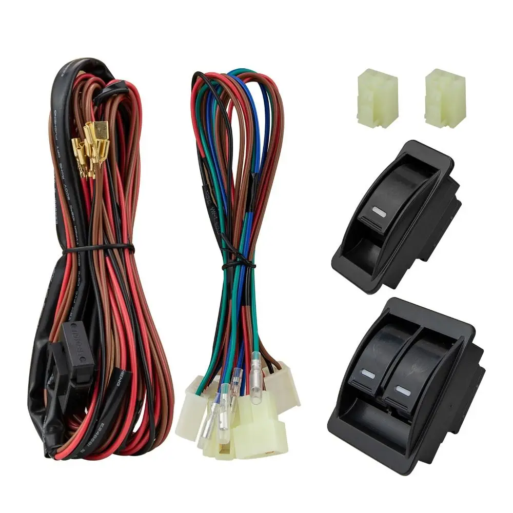 

12V/24V Power Window Switch Kits with Illumination Green Light Holder Wire Harness Electric Window Lift Regulator Durable