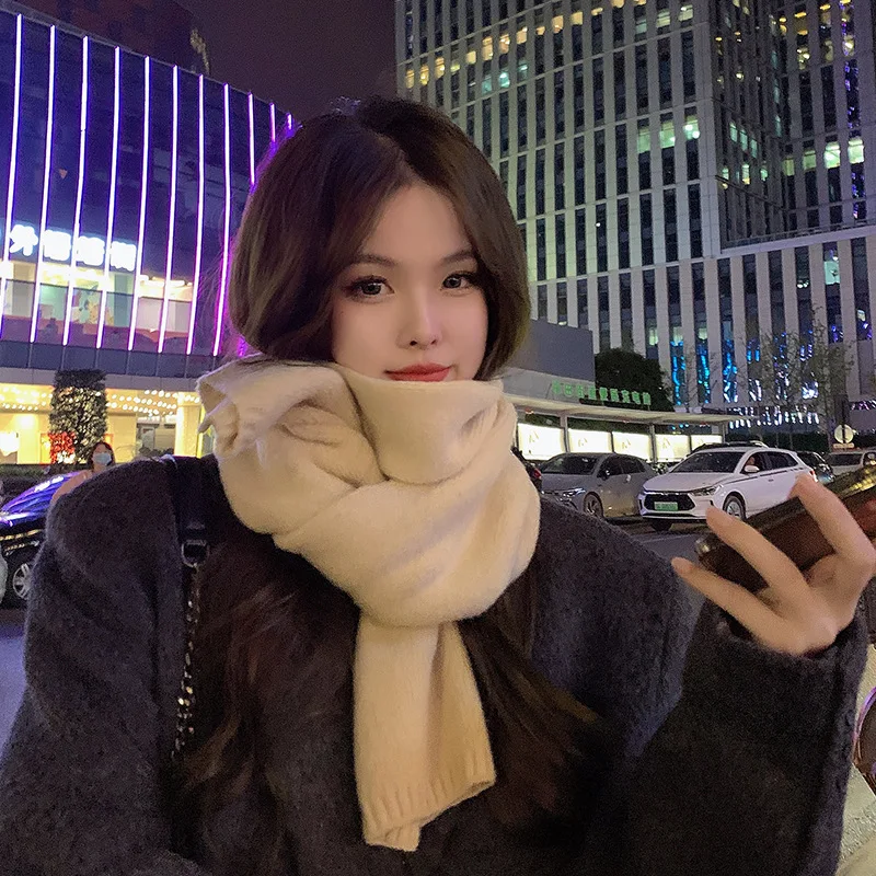 

Korean Style Autumn Winter Red Soft Knitted Scarf Women Japanese Style Thickened Warm Couple Simple Versatile Woolen Neck Wa