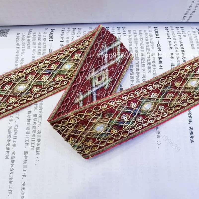 10-ヤード-dai-エスニックスタイルラインストーンスパンコールリボン刺繍レースウェビングトリム-diy-縫製漢服衣類装飾アクセサリー