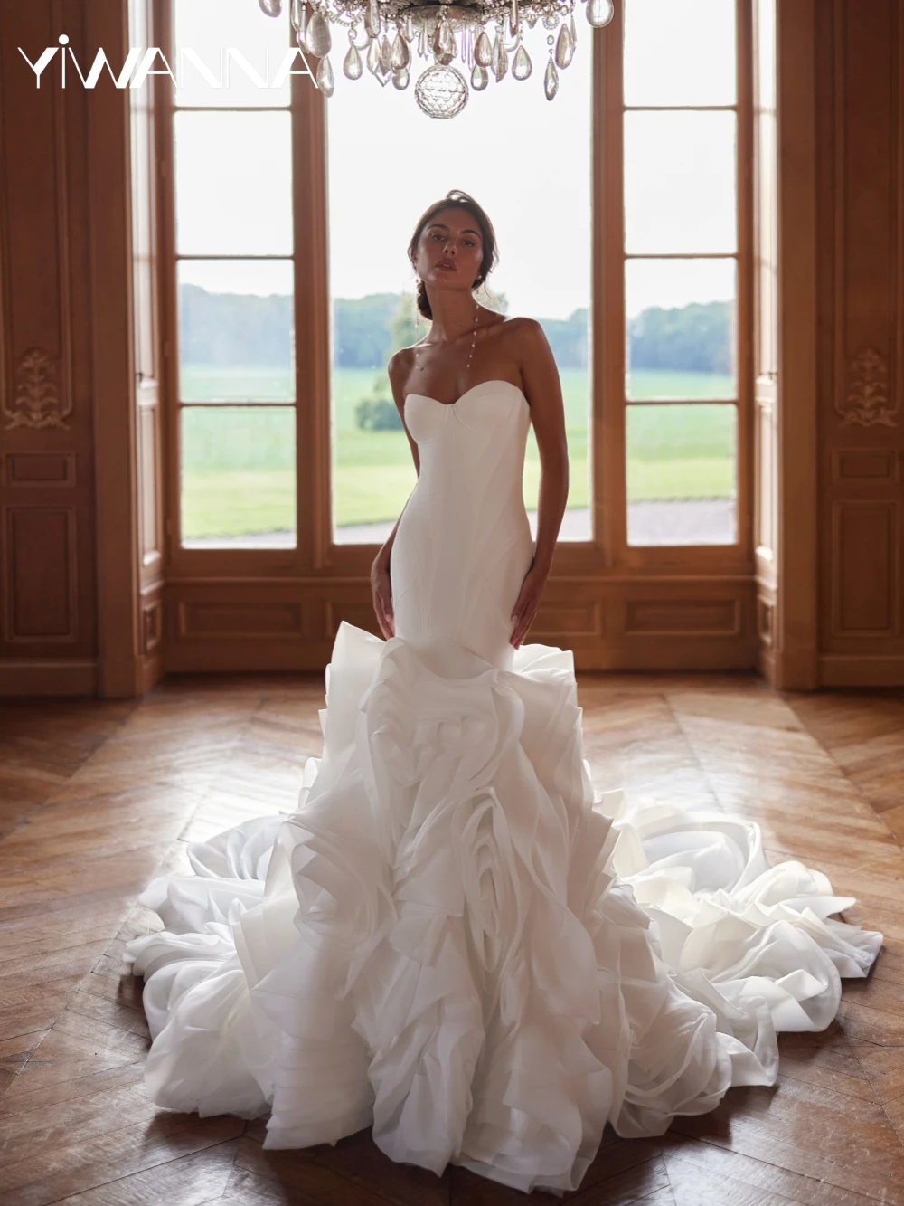 

Ruffled Charming Mermaid Long Wedding Dress Romantic Sweetheart Neck Bridal Gown Customized Sexy Sleeveless Dresses For Bride