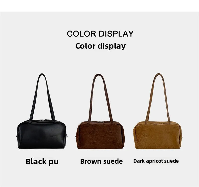 Wildleder Boston Tasche Baguette Tasche Handtasche Schultertasche Damen Vintage Kissen Unterarmtasche für den Alltag – Detail 16