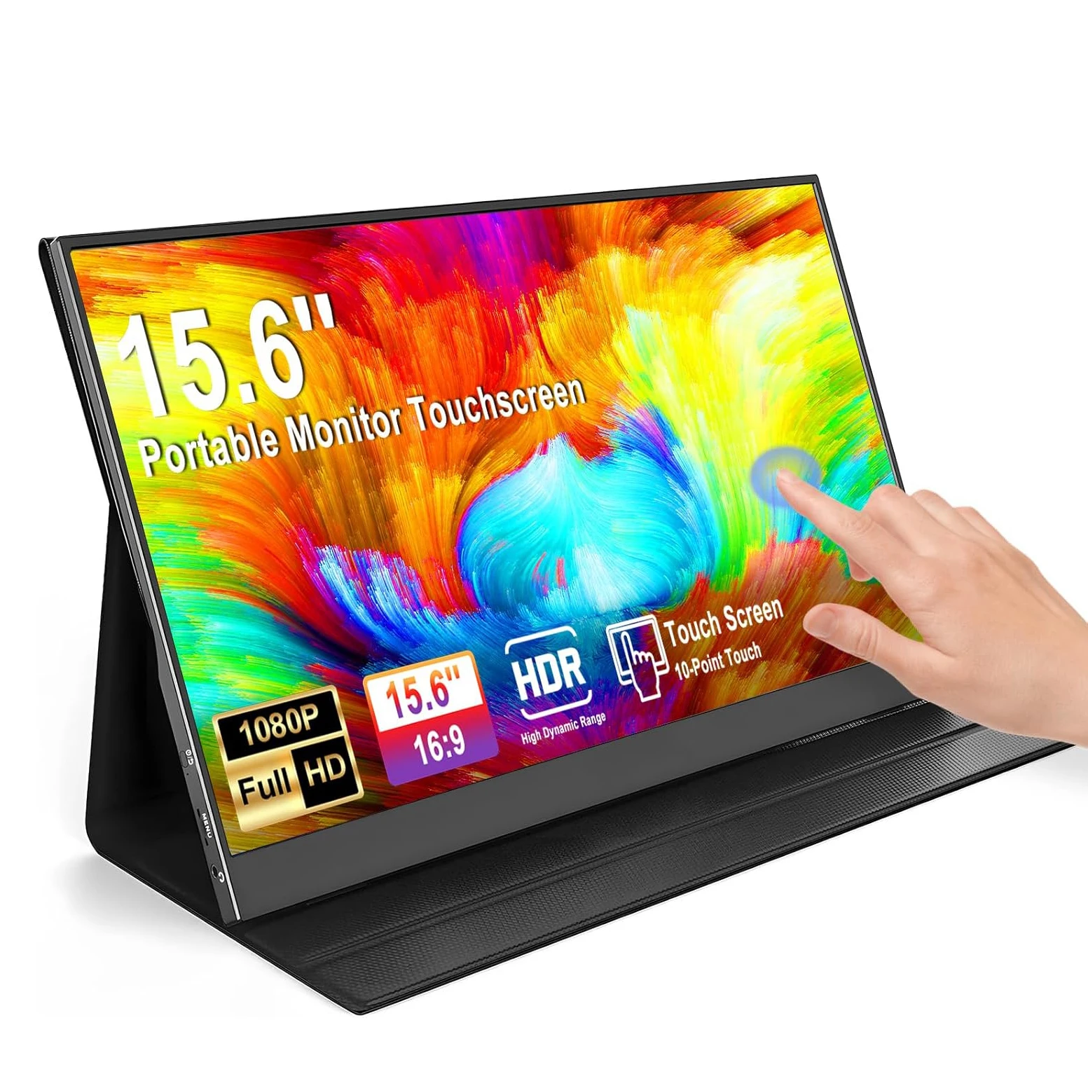 Monitor Portátil Táctil IPS FHD de 15.6 Pulgadas y 1080P, 60 Hz, HDR, FreeSync, con Altavoz y Funda de Cuero