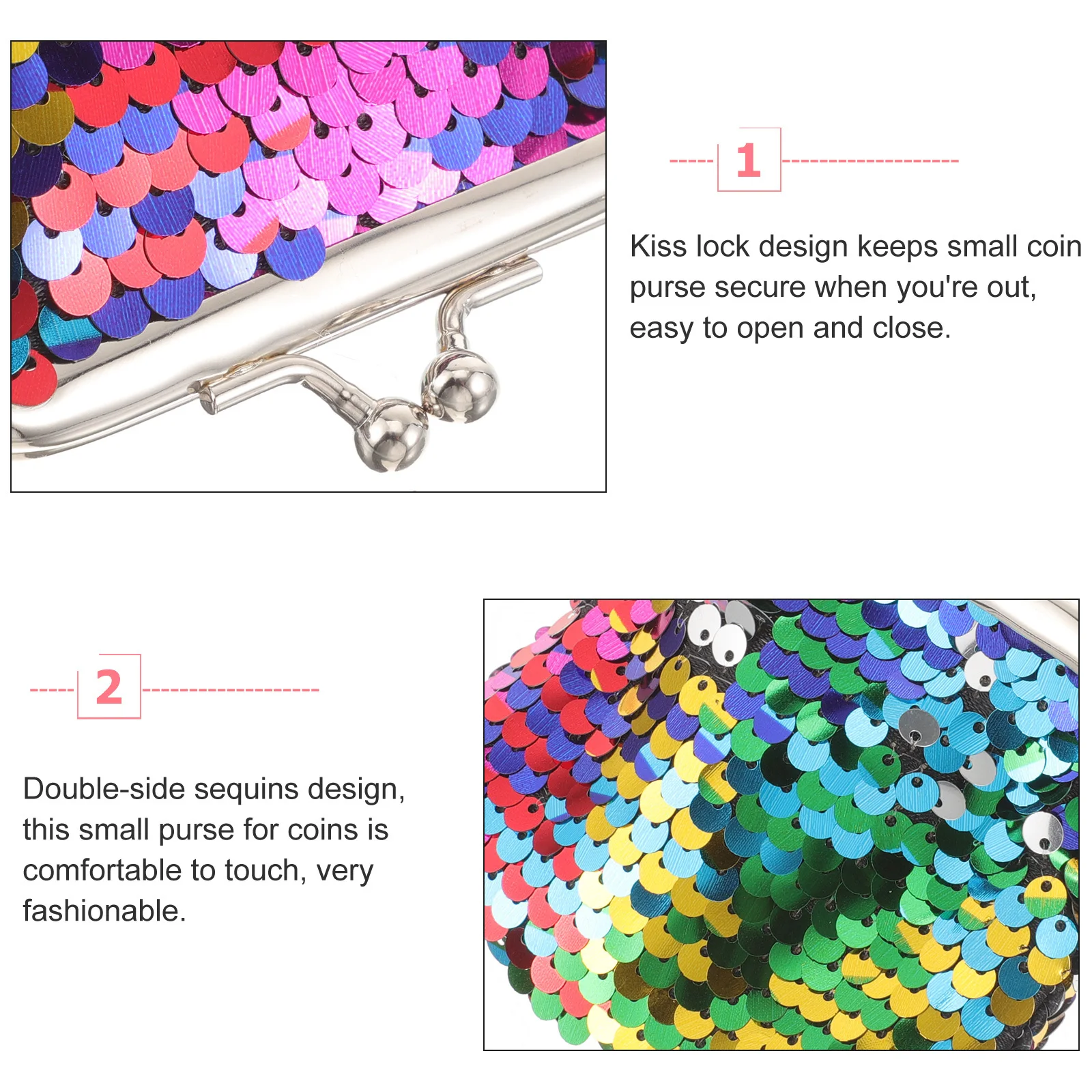 2 قطع النساء الترتر محفظة للعملة الصغيرة خفيفة الوزن قبلة قفل عملة المحفظة البسيطة تغيير المحفظة المحمولة دائم #1