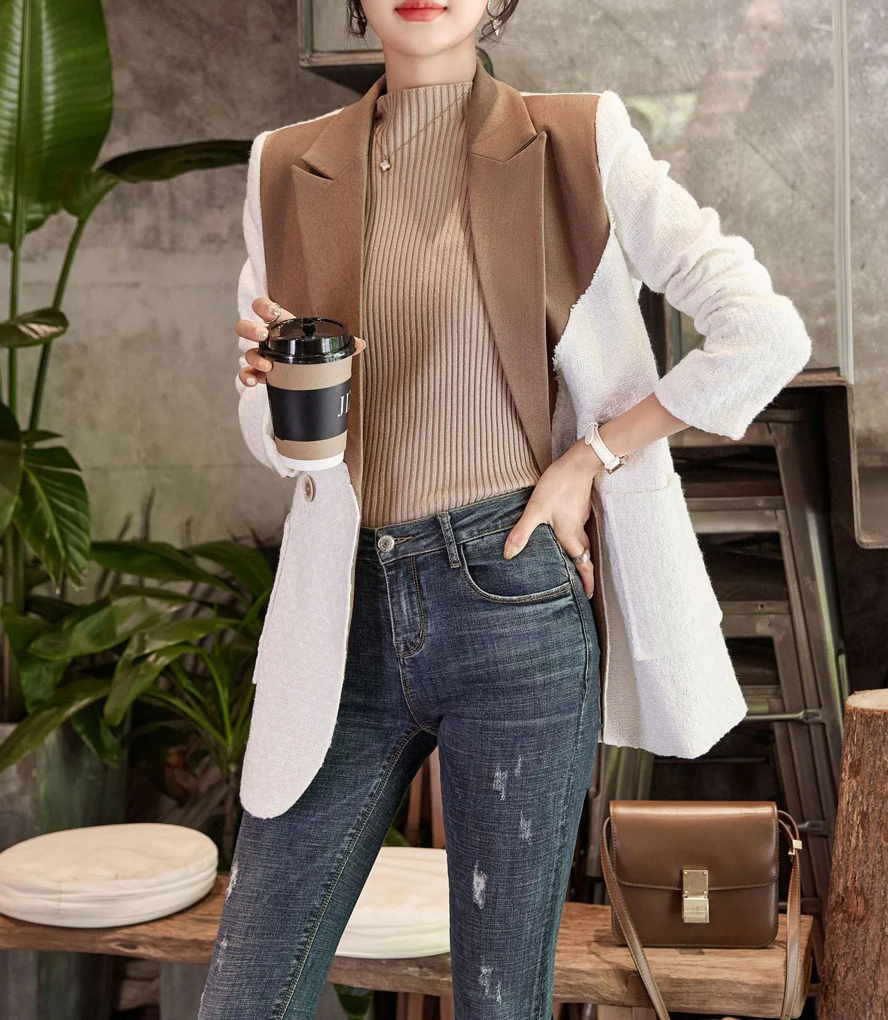  Tesco Women Blazer 2023 Fashion Office Lady Full Sleeve Patchwork Collar Jacket Casual Female Coat Korean Style Outerwear