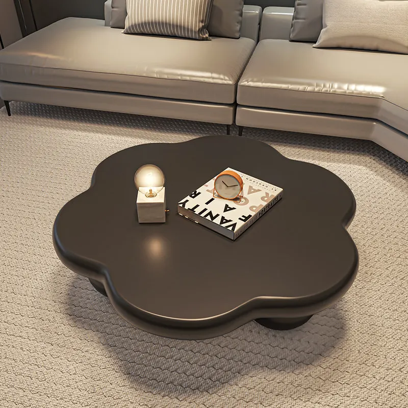 K*-Creamy Style Flower Coffee Table Irregular Modern Minimalist White Density Board Fiberboard Top Small
