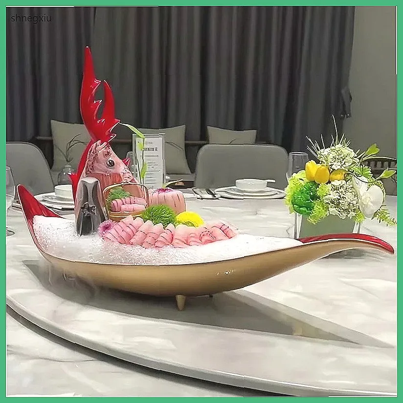 Creative Deep Blue Sashimi Plate, Japanese Seafood Sushi Boat for Salmon, High-End Fashionable Sushi Serving Dish