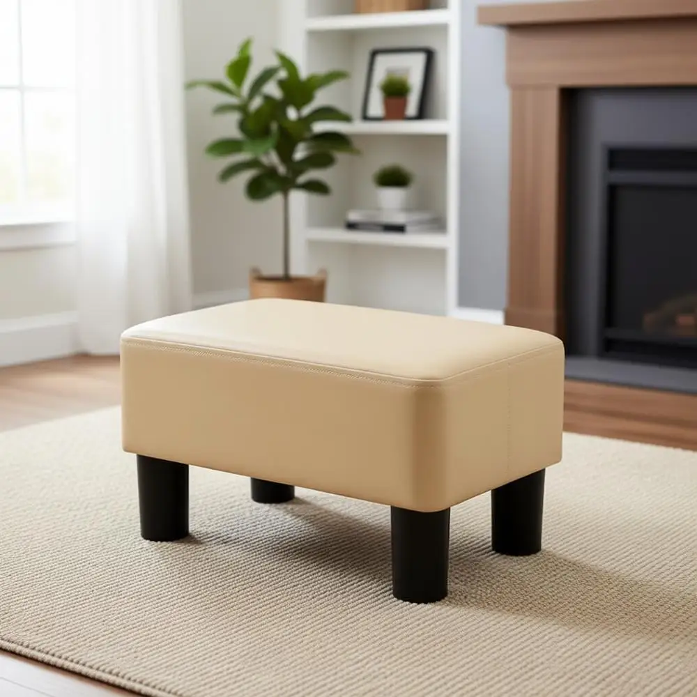 

Бежевый пуф-табурет на ножках, из искусственной кожи, идеально подходит для гостиной и зоны отдыха у дивана