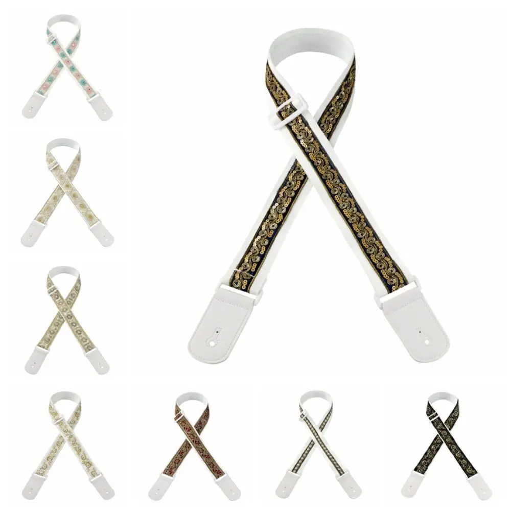 

Vintage Guitar Strap Embroidered Print Adjustable Electric Guitar Belts Ethnic Style High Quality Guitar Shoulder Belt