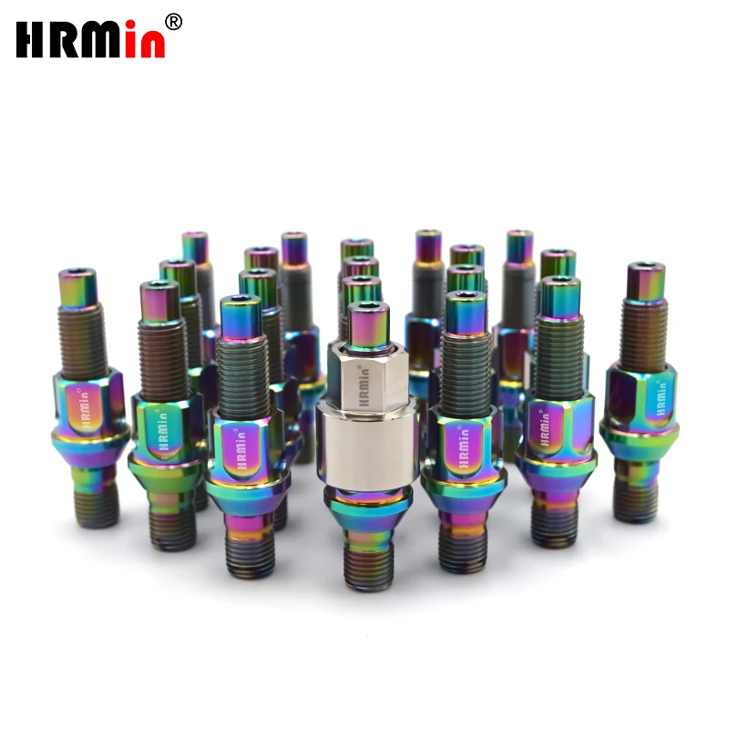 HRMin Gr5 Titanium Stud Kits Wheel Stud M12/M14x1.25/1.5x75/78mm Anti-Theft Nut M12/M14x1.25/1.5x27mm for BMW MINI Toyota Supra
