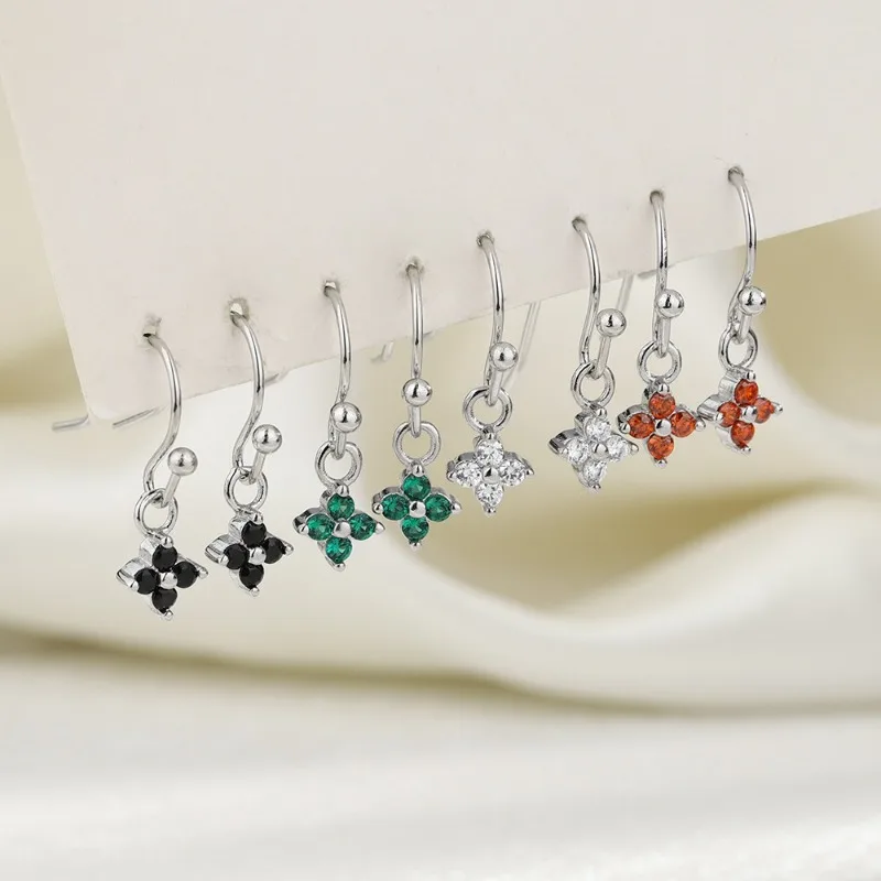 

MEETSOFT 925 Sterling Silver Chic Clover Zircon Flower Luck Drop Earring for Women Fine Jewelry High Luxury Vintage Accessories