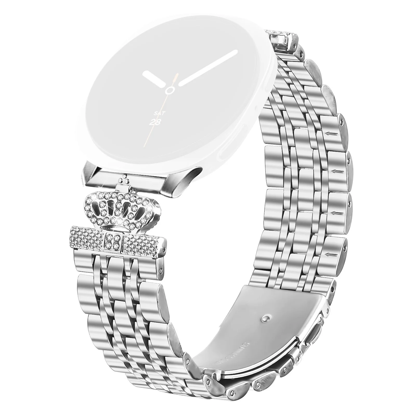 

Silver Watch Band with Connector for Samsung Galaxy Watch8 44mm / 40mm / 8 Classic 46mm 7-Bead Crown Metal Strap