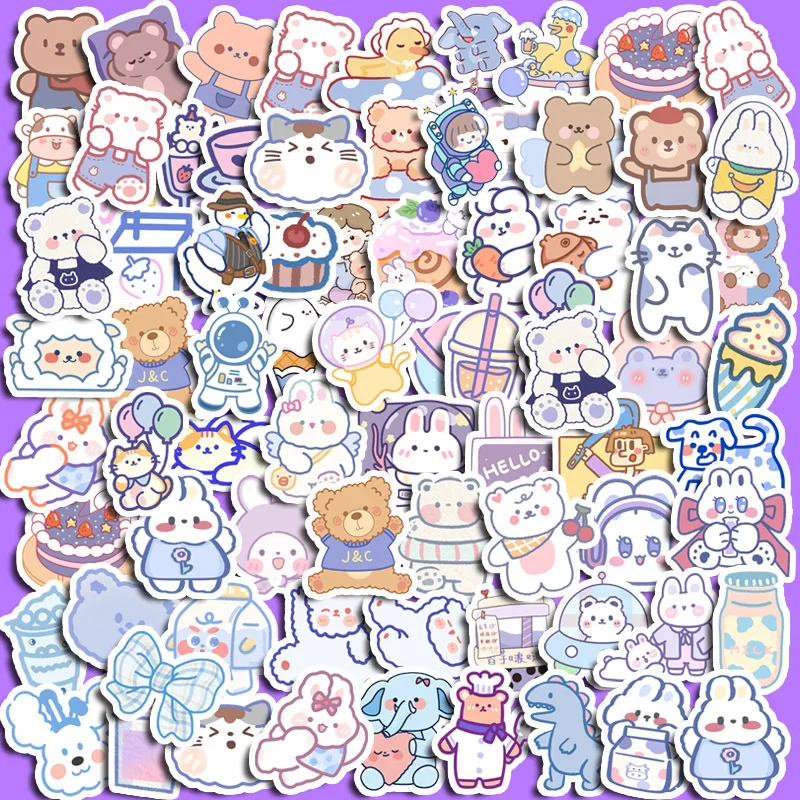 90pcs Blue Brownie Cute Animal Graffiti Stickers Children's Diy Stationery Computer Stickers Student Stationery