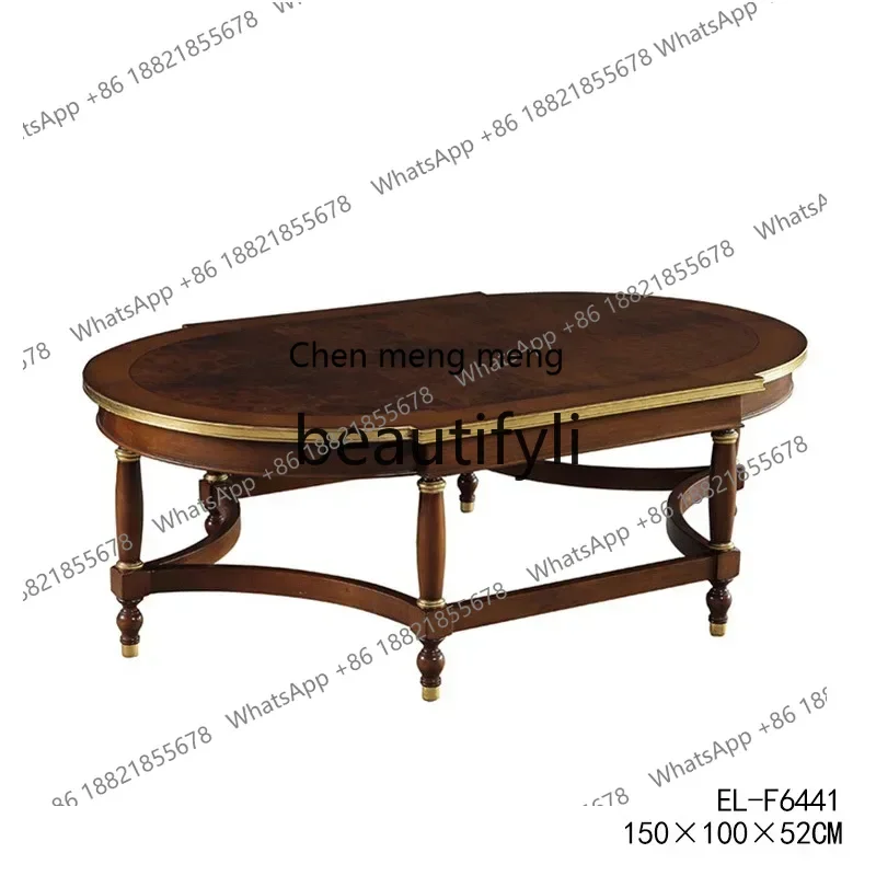 

D06 New Chinese luxury tea table tea table whole solid wood antique oval coffee table
