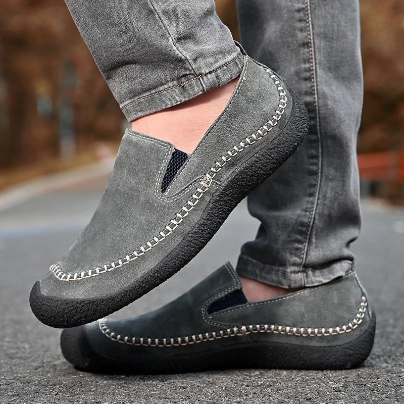 Spring Genuine Leather Men\'s Shoes Brand Autumn Plus Size Men\'s Casual Leather Shoes Outdoor Slip-On Oxfords Men Flat Moccasins