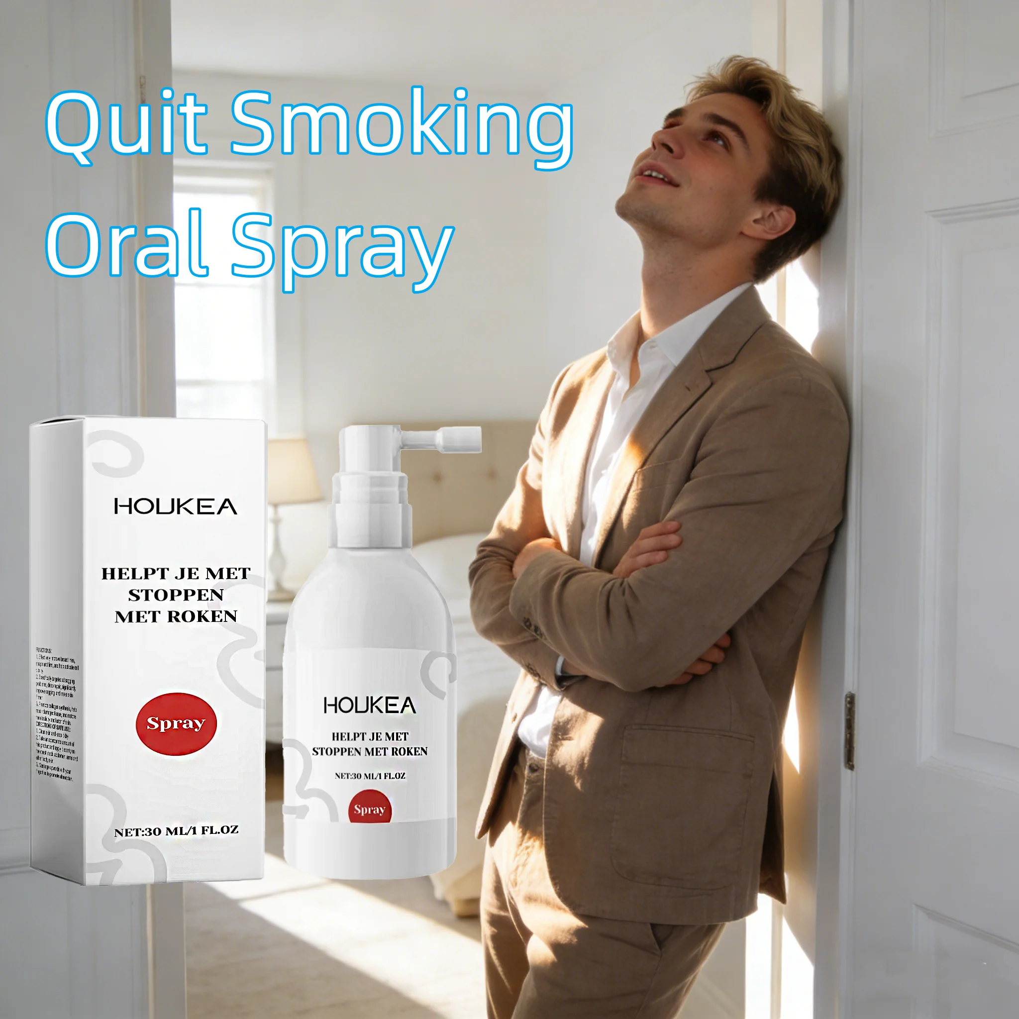 HOUKEA Mint Flavor Quit Smoking Spray Eliminate Bad Breath Fresh Effective Smoking Cessation Relieve Dryness Oral Nourish Spray