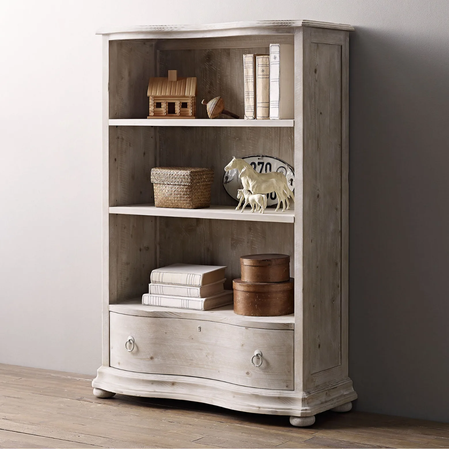 

American rural antique solid wood carving flower locker bookcase, French study bookcase old display cabinet multi-layer cabinet