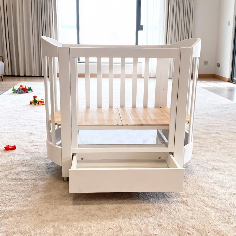 Mini Adjustable White Transparent Storage Organizer Sleeping Crib Wooden Baby Bed for Newborn