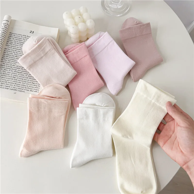 Spring and Autumn New Socks for Women Japan Postpartum Short Socks Pink Girls Casual Cotton Socks Solid Color Women's Socks