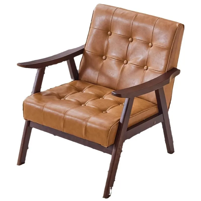 

Small single sofa, medieval chair, balcony solid wood leisure, minimalist living room bedroom reading short retro single chair
