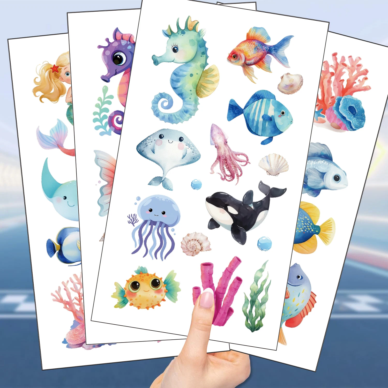 10PCS Underwater World Children\'s Cartoon Tattoo Stickers Cute Sea Animal Party Gift Temporary Stickers