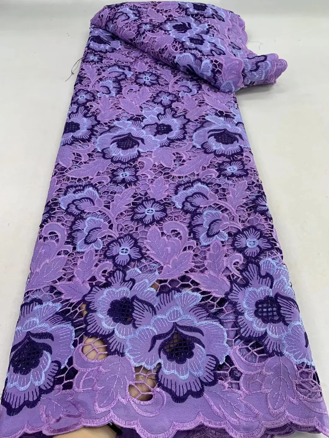 (5yards/pc) High quality purple African laser cut chiffon lace fabric newest Nigerian party lace with embroidery QXZ001