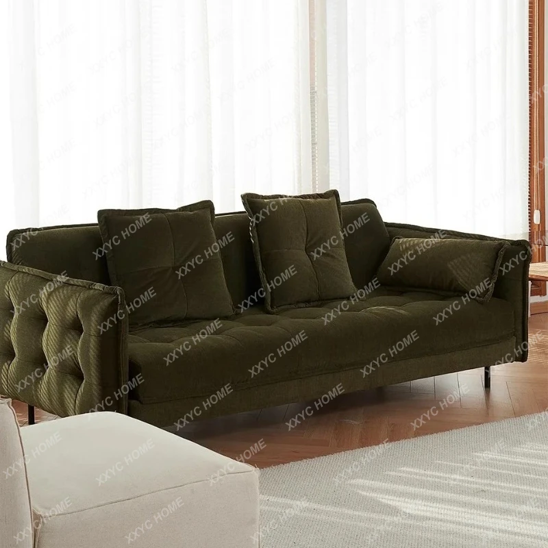 

Многоместный прямой диван LJYSmall для небольшой квартиры, с наполнителем из гусиного пуха, в ретро-стиле, темно-зеленый, тканевый, для гостиной