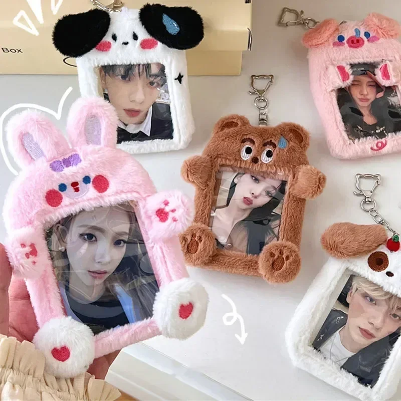 Portatarjetas de animales de felpa para estudiantes, soporte para tarjetas Ins, Kpop, Idol, soporte para sesión fotográfica, bolsa para tarjetas de Campus, decoración, suministros escolares