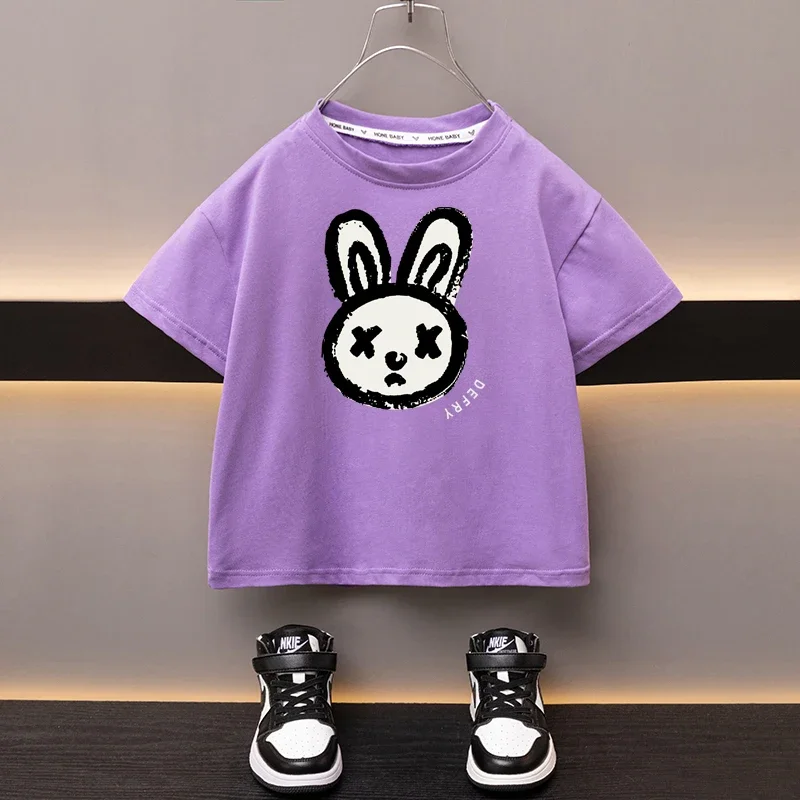 

Summer Boys Cotton T-shirt Cartoon Rabbit Printed Girls Tees Short Sleeve Children Tops High Quality Casual Kids Clothes 2-12Y