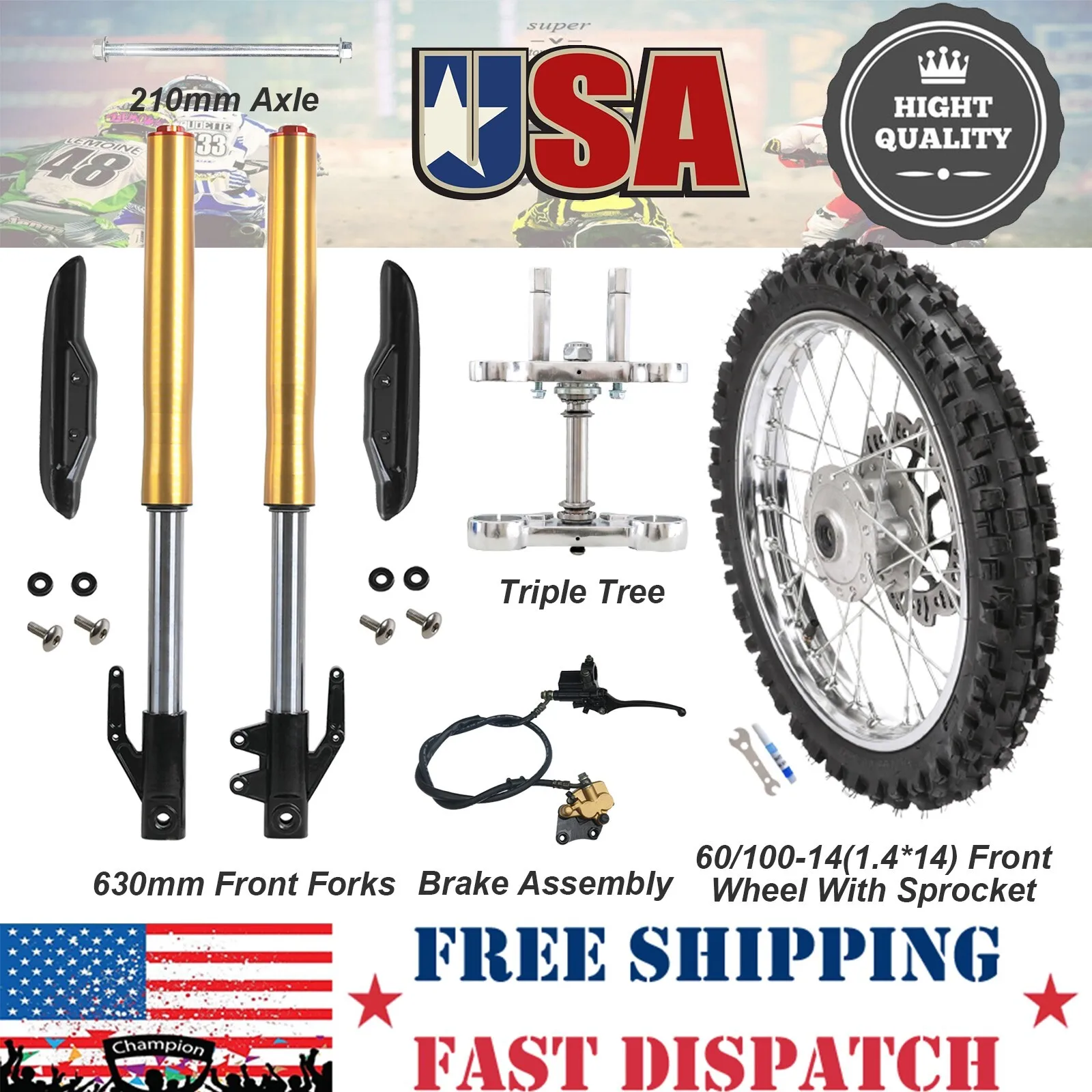

60/100-14 Front Wheel + 25" Forks & Triple Tree Disc Brake Kit For XR50 Pit Bike