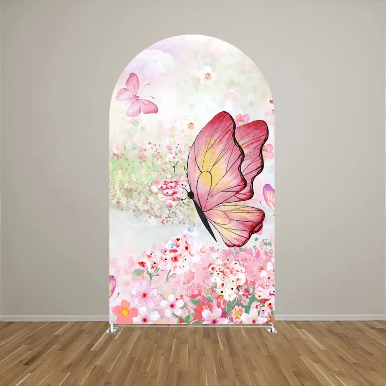 Mehofond Arch Backdrop Covers Flowers Butterfly Wonderland Princess Birthday Party Purple Ripples Baby Shower Cover Decorations