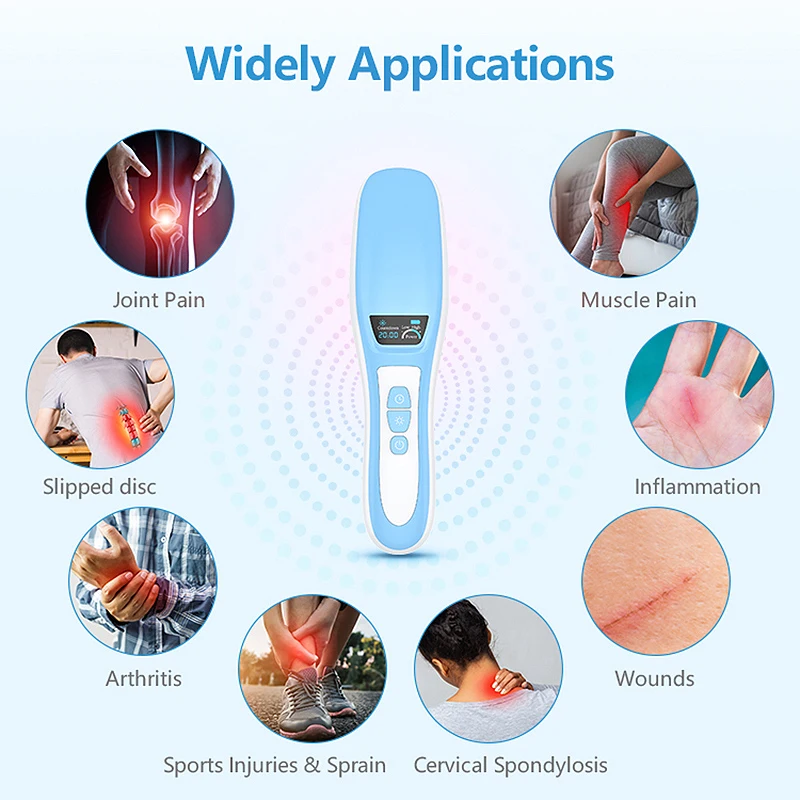 Blue Pain Relief Cold Laser Therapy Device Unit LLLT Red Light Portable Handheld Unit 650nm + 808nm with Auto Timer
