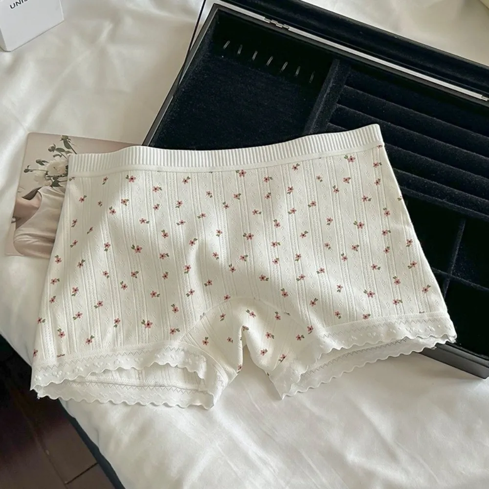 Fashion Mid Waist Lace Safety Pants Lingerie Underwear Sweet Floral Shorts Anti-exposure Cotton Flower Panties Daily