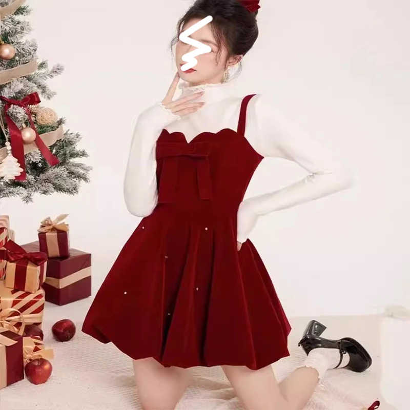 Ele Red Clip Conjunto de dos piezas para mujer, falda acampanada hinchada, principios de otoño, ter Dr Base irt