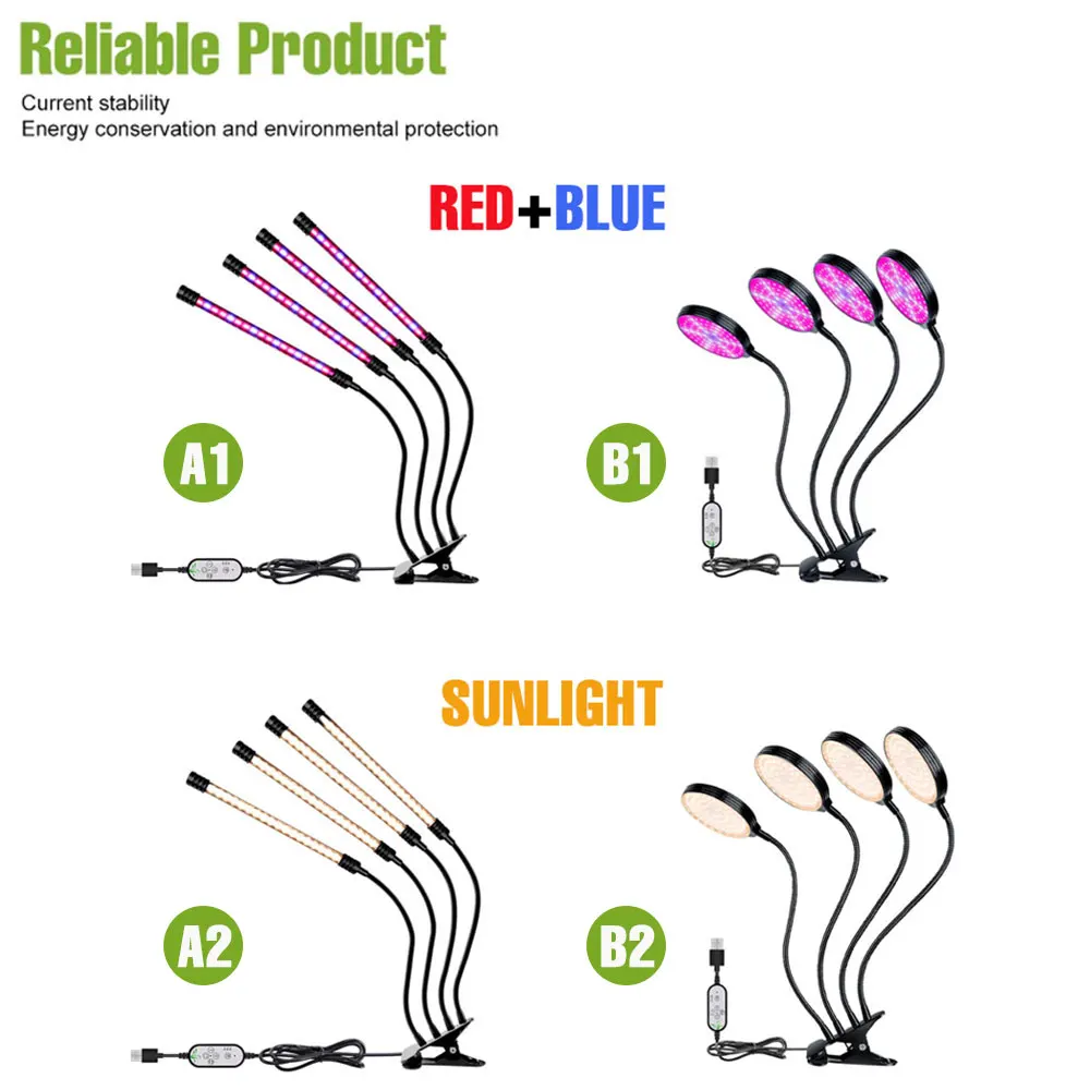 

USB LED Full Spectrum Grow Lights Hydroponics Plant Lamp Indoor Potted Flowers Growbox Fill Lighting Dimmable Timing Auto On/Off