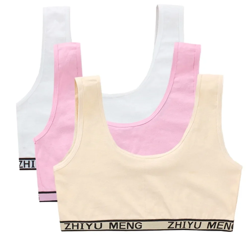 3PCS Teenage Girls Training Bras Vests Puberty Adolesent Students Underwear Brassiere Letters Wireless Children Tube Tank Tops