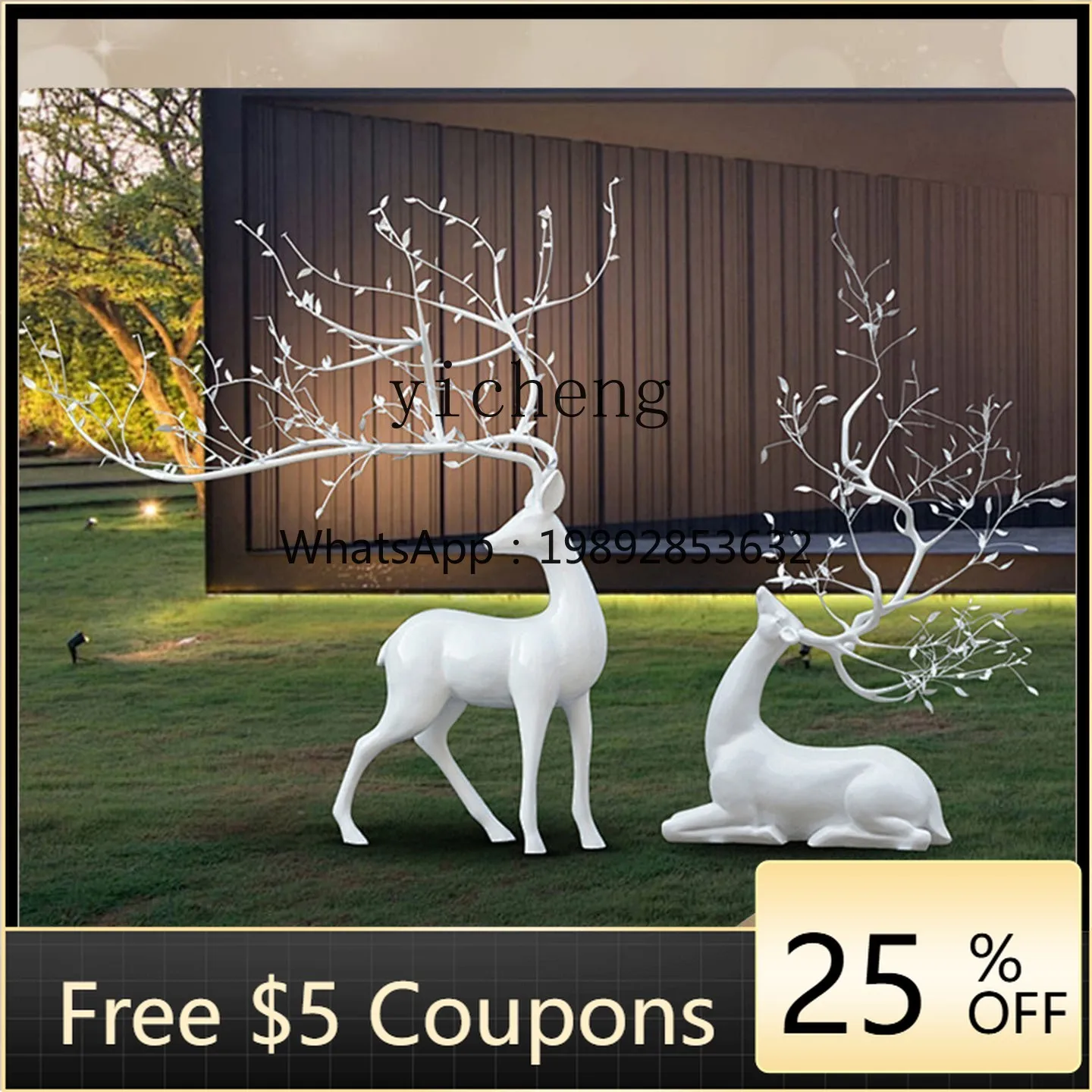 ZZ  stainless steel sculpture deer mirror animal shape decoration outdoor urban garden