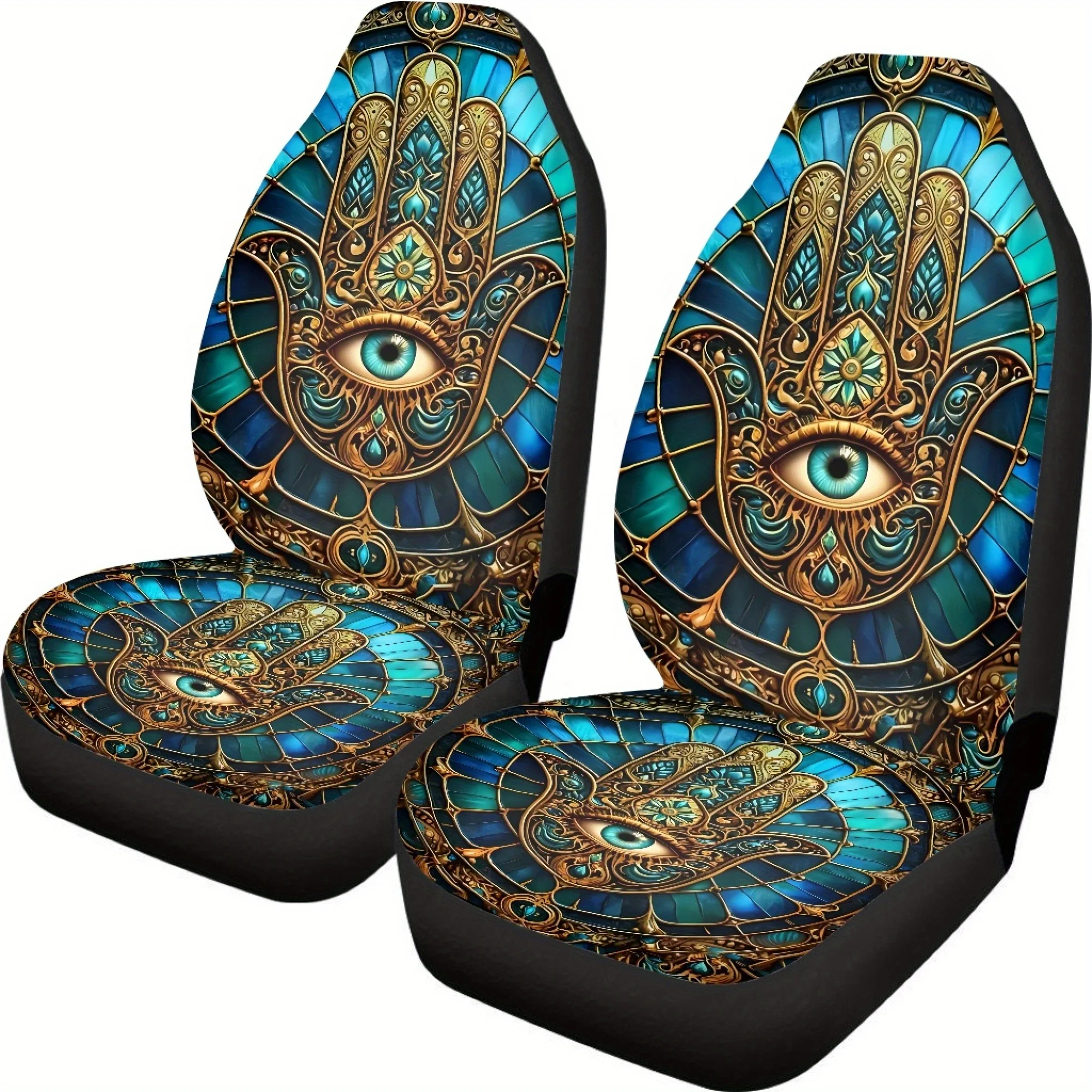 

2pcs Mystical Wiccan Amulet Print Car Seat Covers, For Women And For Man, Universal Auto Front Seats Protector Fits For Car, SUV